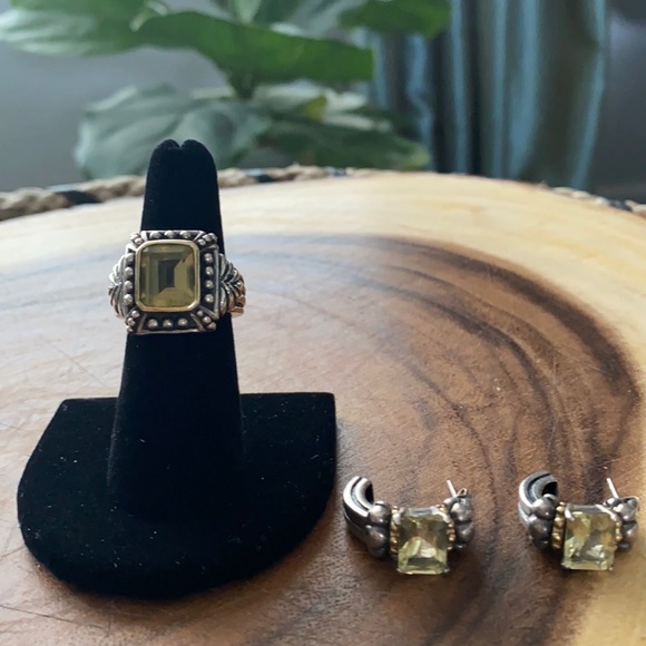 Stunning Vintage 925 Silver Ring & Earrings set with 14k Gold Trim - Picture 10 of 11